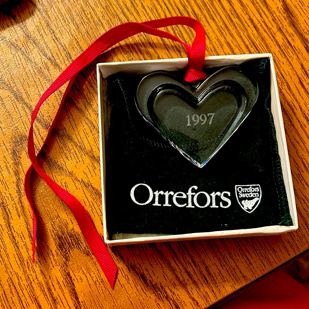 Orrefors Vintage Crystal Heart Ornament 1997